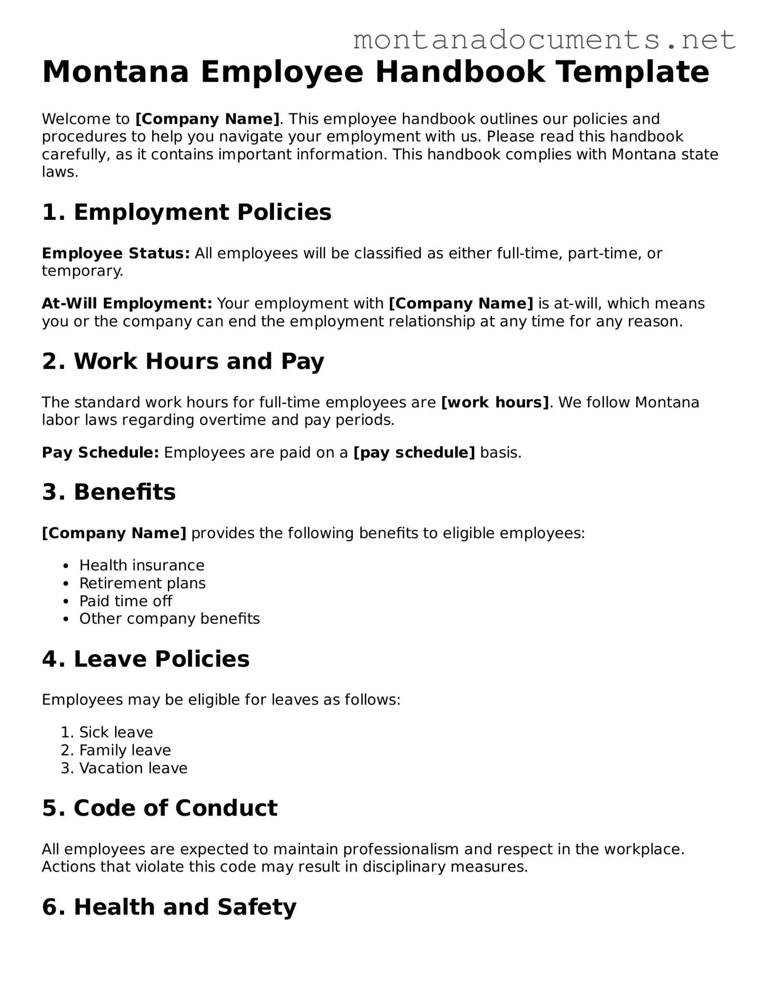 Blank Montana Employee Handbook Document