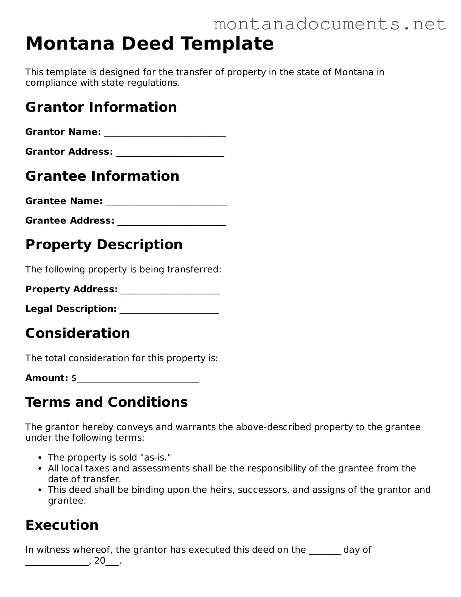 Blank Montana Deed Document
