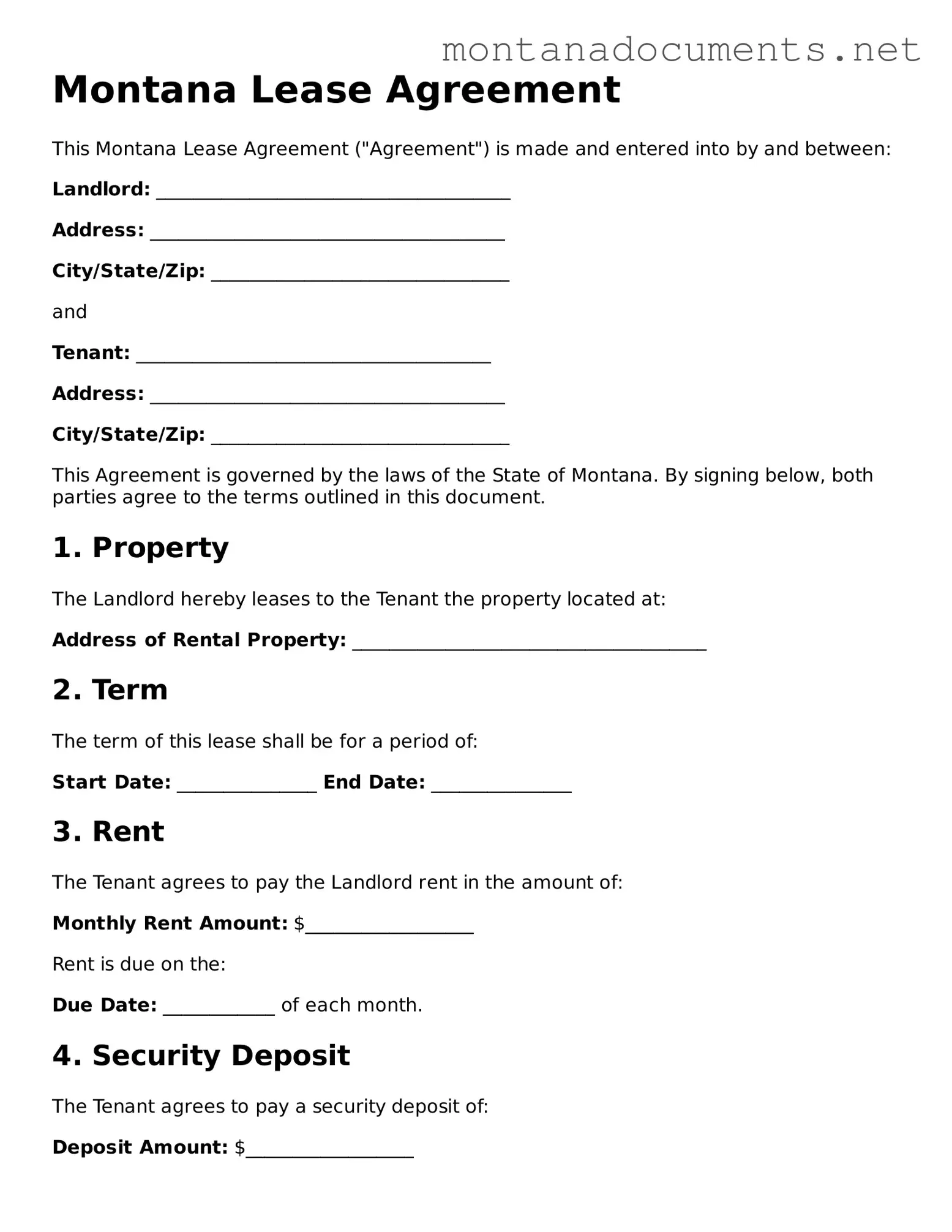 Blank Montana Lease Agreement Document