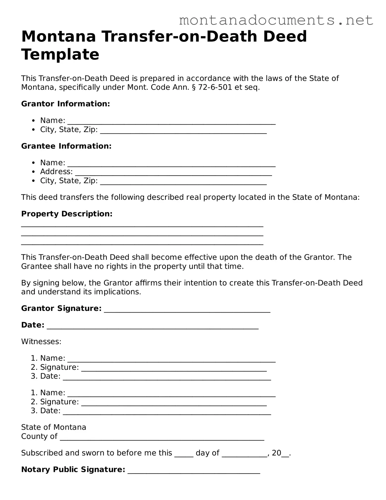 Blank Montana Transfer-on-Death Deed Document
