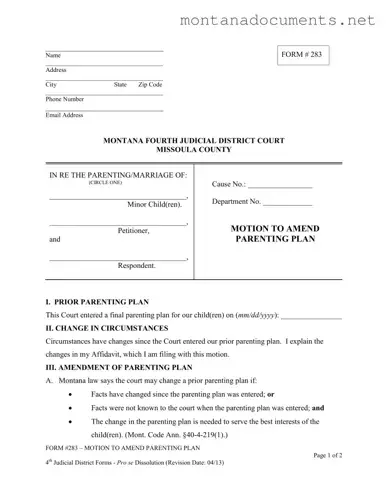 Printable Montana 283 Template