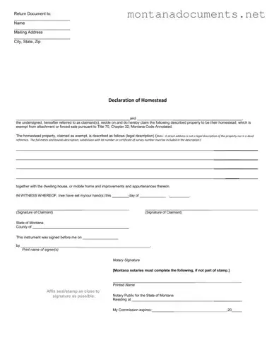 Printable Montana Declaration Homestead Template