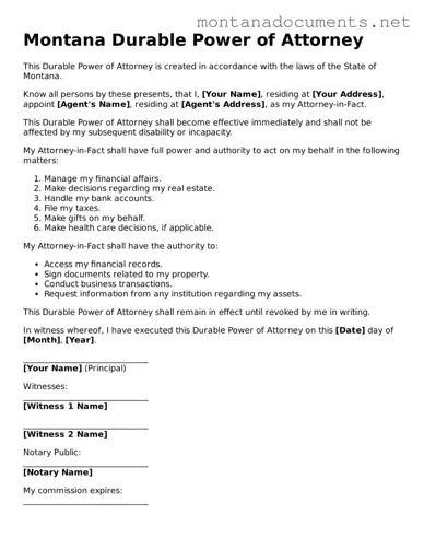 Blank Montana Durable Power of Attorney Document
