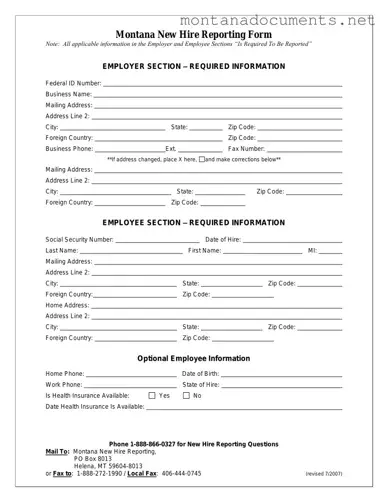 Printable Montana New Hire Template