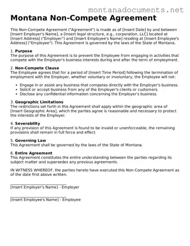 Blank Montana Non-compete Agreement Document