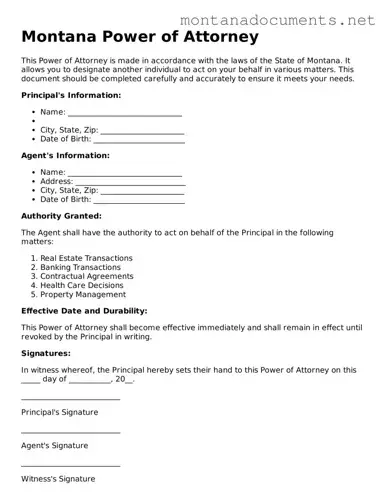 Blank Montana Power of Attorney Document