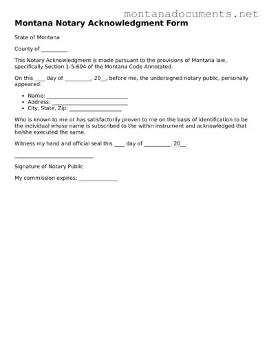 Blank Montana Notary Acknowledgement Document