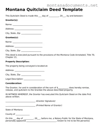 Blank Montana Quitclaim Deed Document